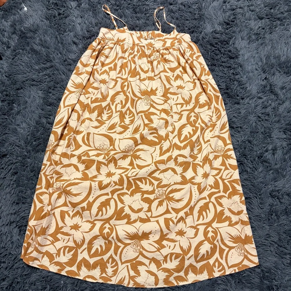 MADEWELL Women's summer beach boho Orange Linen-Blend Cami Midi Dress small - Picture 3 of 15